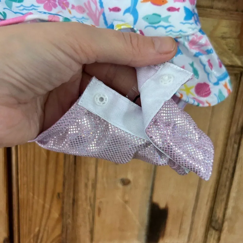 NWT FlapHappy 6M UPF 50+ Rashguard Swimsuit Mermaid‎ Fish Glitter Pink Baby